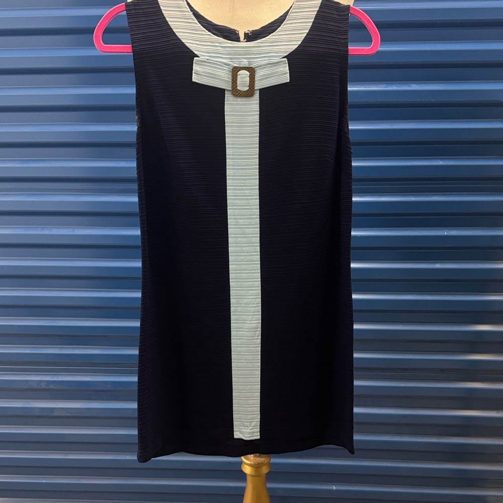 Vintage 60s Blue Mini Shift Dress with Center Panel and Buckle